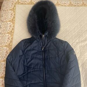 1 MADISON BLUE DETACHABLE FOX FUR TRIM HOOD COAT, WOMEN SIZE LARGE